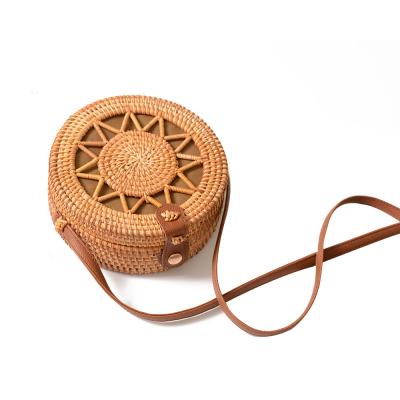Bolsa de Straw Bag Handmade Beach Circle Boêmia do ombro do Rattan do verão para mulheres