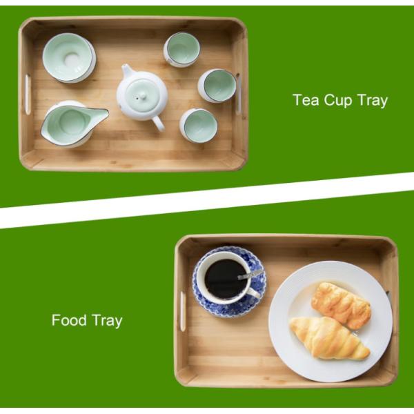 Wholesale Customized 2 Pack Large Handmade Bamboo Breakfast Dinner Catering Tray Wood Riser Tray With Handles