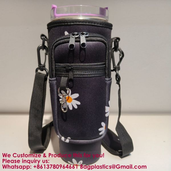 Water Bottle Carrier Bag With Phone Pocket For Stanley 40 & 30 Oz Tumbler With Handle,Pink Insulated Neoprene Cup