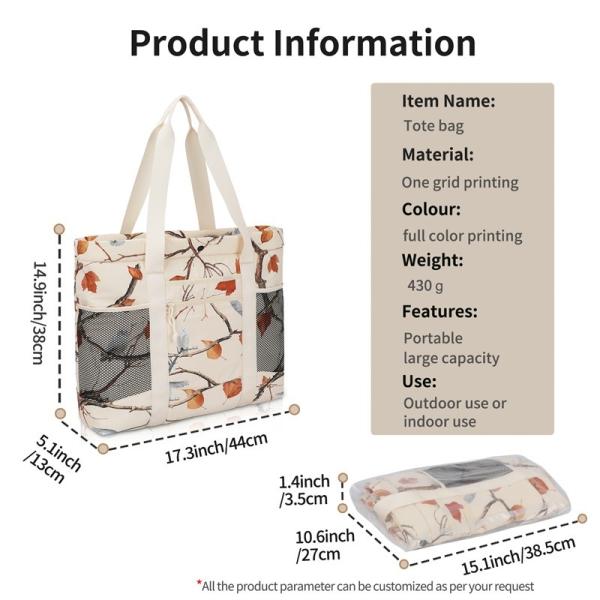 Grid Eco Friendly Grocery Shopping Bags Handbag Reusable Multi Pockets 44x13x38cm