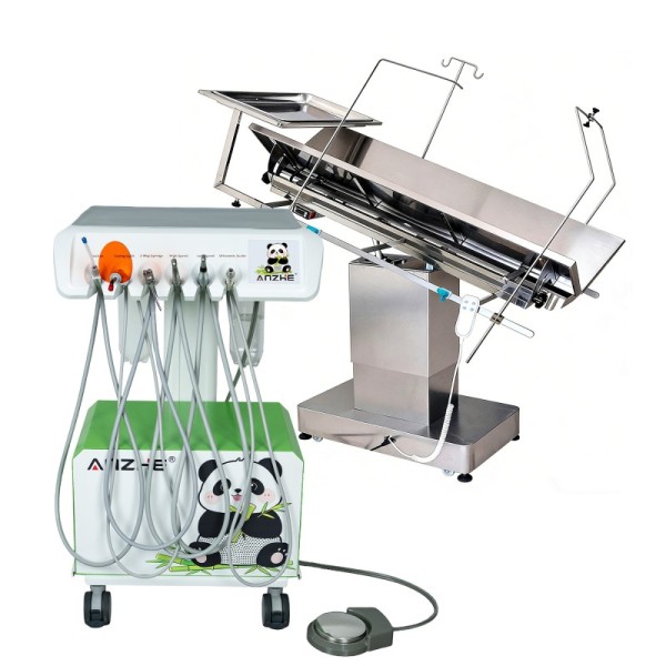 Mobile Veterinary Dental Cart with Ultrasonic Scaler & LED Curing Light High/Low Speed Handpiece Integrated Pet Dental System