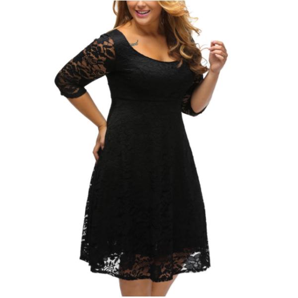 Fashion empire waist sexy women lace overlay plus size midi dress