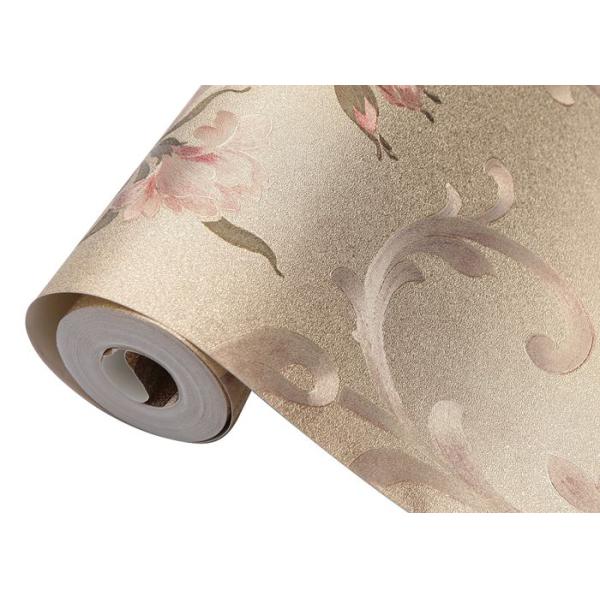 Waterproof Country Style Wallpaper / Gold Foil Wallpaper with Floral Pattern