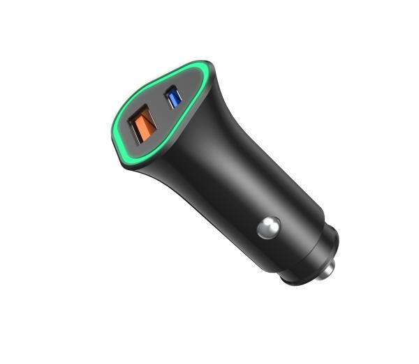 24VDC 12V1.67A Dual Port Car Charger PD20W 9V2.22A