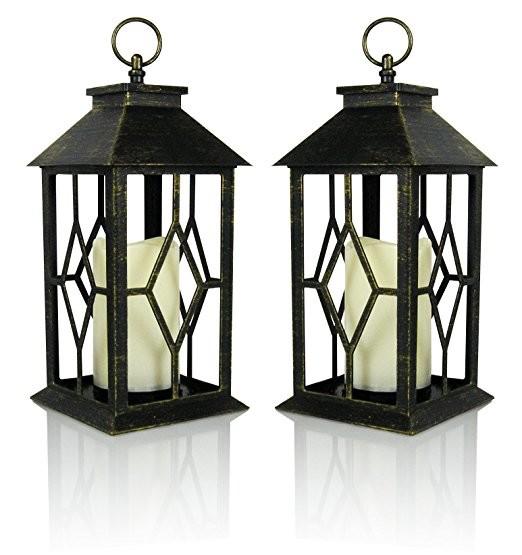 Vintage Indoor Black Lantern Flameless LED Candles With Plastic Wavy And Drip