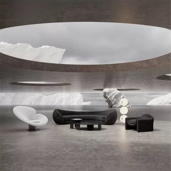 MOYI Minimalist Fabric Half Moon Shape Sectional Sofa Modern Round Couch Hotel Lobby Circular Sofa Special Shaped Cashmere Sofa