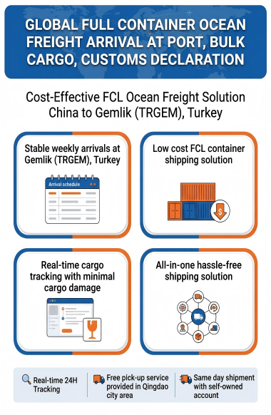 Cost-Effective FCL Ocean Freight with 30-45 Days Transit and 24/7 Multilingual Support to Gemlik, Turkey