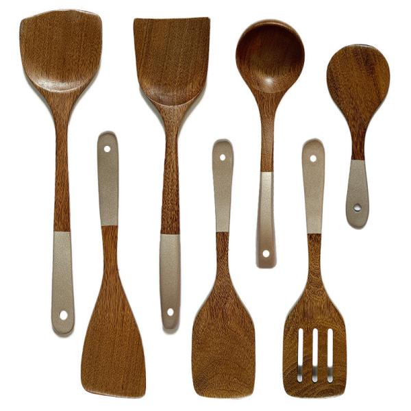 White Handle Wooden Shovel Wooden Spoon Nonstick Frying Wooden Shovel Kitchen Cooking Set