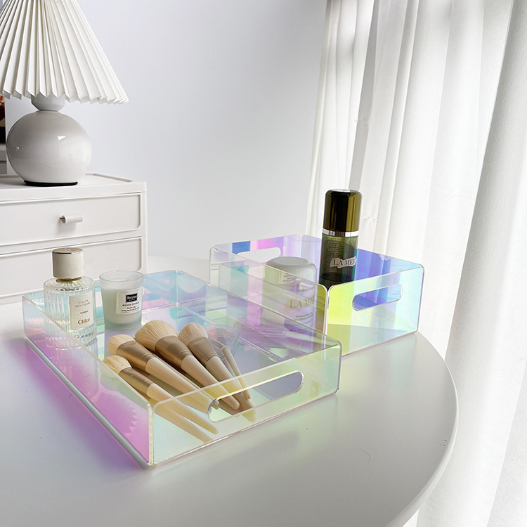 Acrylic Storage Basket with Net Red Mask Finishing Colorful Desktop Tea Tray for Living Room Cosmetics Kitchen/Bathroom Storage