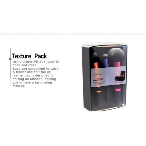 Black Rubber Handle Travel Size Makeup Brushes 108g Three Pieces