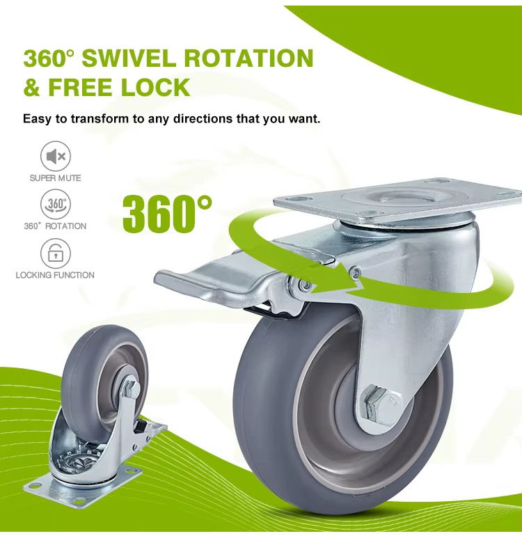 Medium Duty 5 Inch 125MM Castors Stainless Steel Solid Wheel TPR Rubber TPR Grey Casters