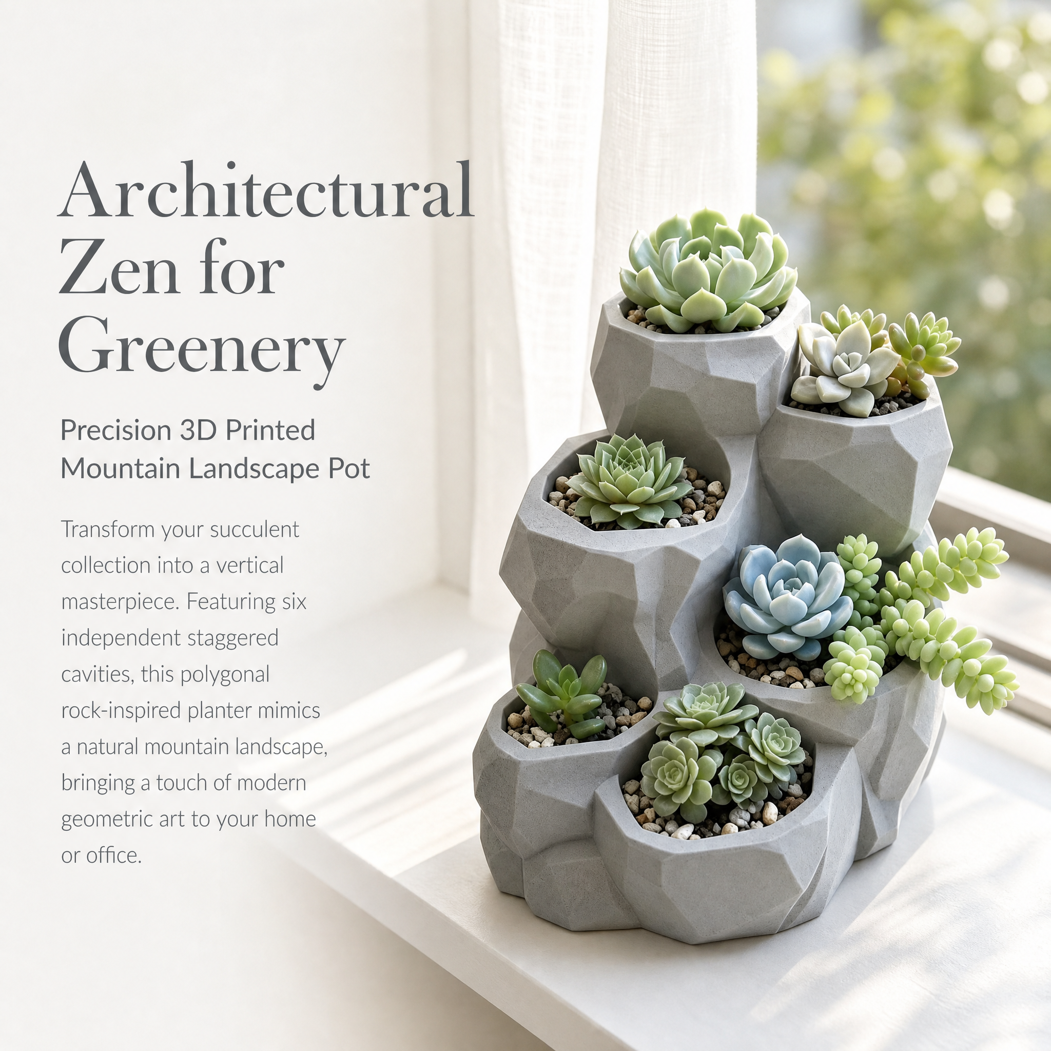 Rock Shaped 3D Printed Decor Multi Pocket Greenery Arrangement Tiered Succulent Planter