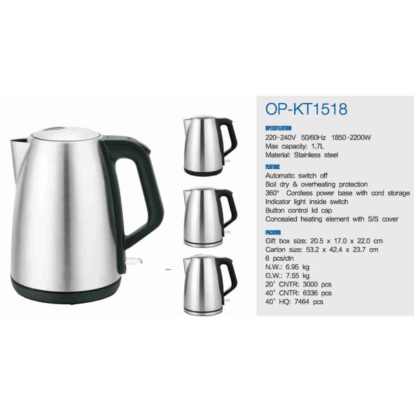 20.3cm*16.5cm*23cm Electric Kettle Stainless Steel 1500W Power 110V/220V-240V Voltage