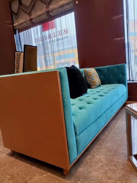 2200*900*800mm Gelaimei Wooden Frame Button Tufted Sofa Blue For Living Room