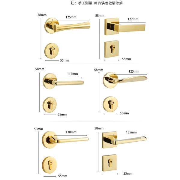 PVD Golden Split Mortise Door Lock Handle Zinc Alloy For Wooden Doors