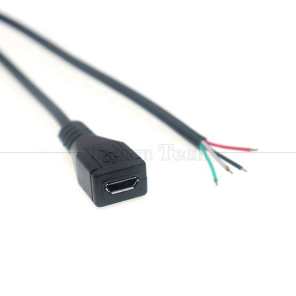 Carga de datos de OEM Micro b 5 PIN USB Hombre Hembra para abrir 2 4 núcleos Cables desnudos Pigtail