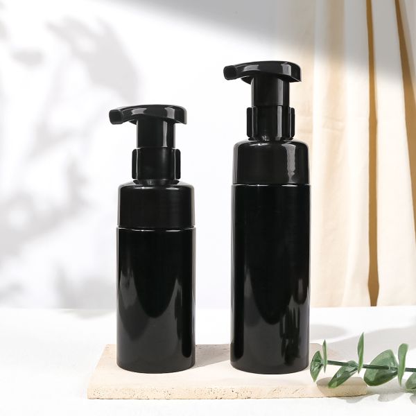 Transparent PET Plastic Non Spill Refillable Foam Pump Bottle with Brush Head for Cosmetic Foam Dispenser
