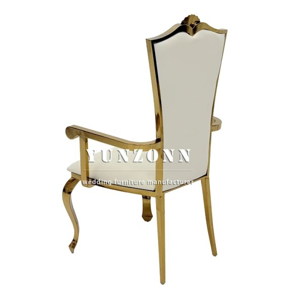 Manufactured White High Back Golden Rental Stainless Steel Hotel Banquet Event Wedding Couple Arm Chairs