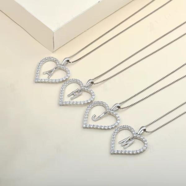 YASVITTI 925 Sterling Silver Jewellery Heart-Shaped Necklace With A-Z Charms Letter