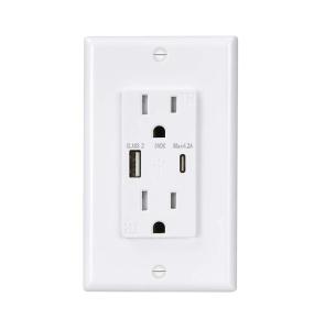 Fast Charging USB Wall Outlet With 15A 125V AC 60Hz Rating