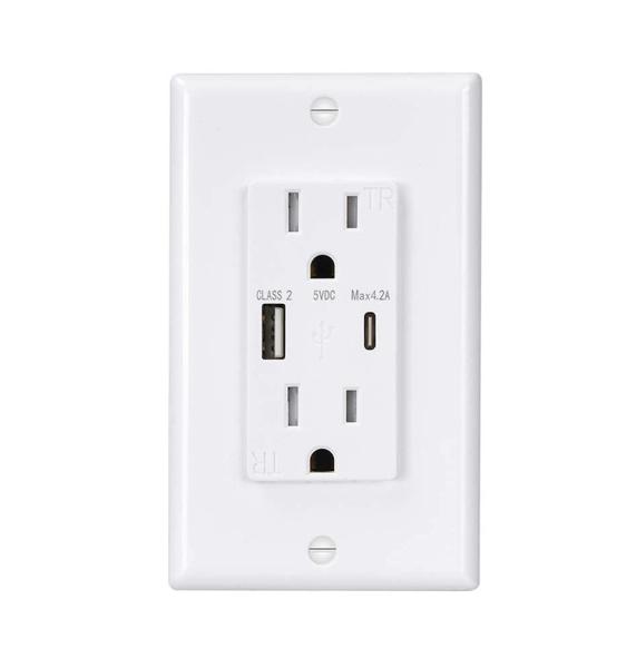 120V USB Wall Outlet White Tamper Resistant Receptacles USB And Type C