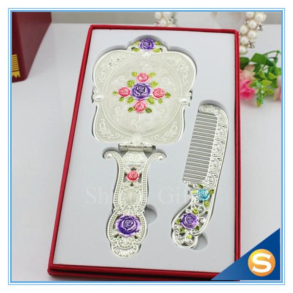 Rose Design Metal Materials Vanity Girl Hollywood Cosmetic Makeup Table Mirror With Handle Wedding Gifts