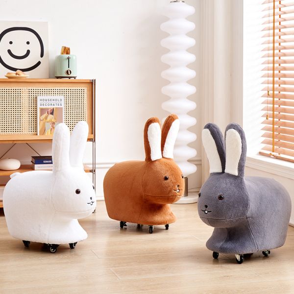 Cute Rabbit Movable Children's Accent Chair with Wheels Comfortable Shoe Changing Stool for Living Room Bedroom School Apartment