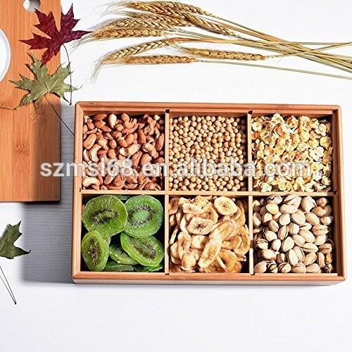 6 In 1 Organizer Bamboo Wooden Storage Box Food Container For Dried Fruit Snacks