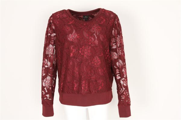 Red Elegant Womens Lace Long Sleeve Top 65% Cotton 35% Nylon