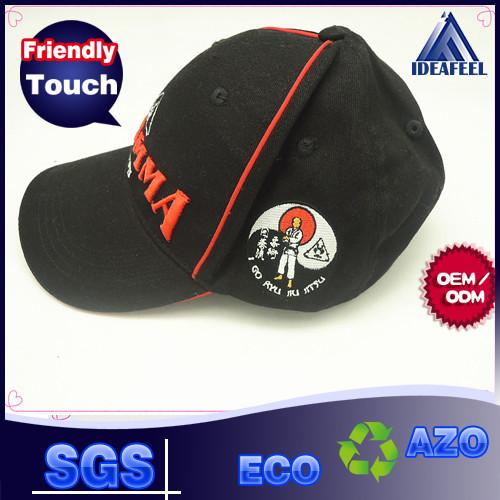 Embroidered Brushed Red Strips Black Baseball Cap , 3D Iron Man Logo Hip Hop Baseball Hats