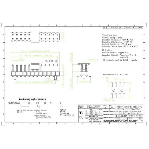 2.00mm Dual Row SMT Type Pin Header Connector Board to Board Connector 2*2PIN to 2*40PIN