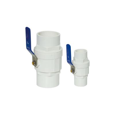 Corrosion Resistant Plastic Ball Valve White With Stainless Steel Handle Two Pieces