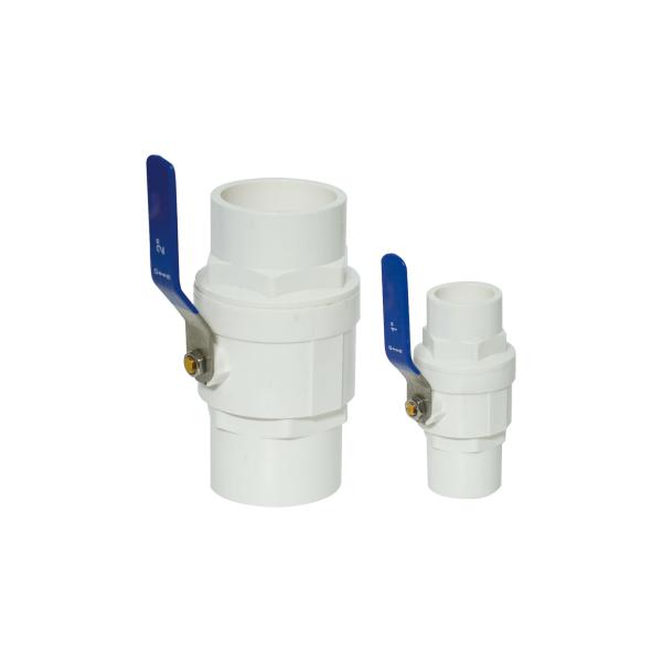 Corrosion Resistant Plastic Ball Valve White With Stainless Steel Handle Two Pieces