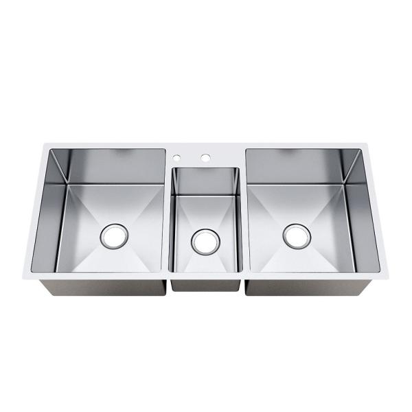Triple Bowl Square Corner Top Mount Stainless Steel Kitchen Sink 70 X 20 Inches