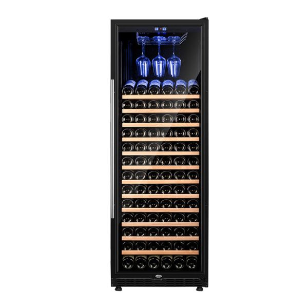 Smart Digital Temperature Control Lockable Dual Glass Door Wood Wine Cooler Cabinet with Less than 42 dB Noise