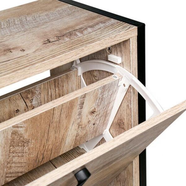 Industrial Metal wood Narrow Shoe Cabinet Entryway Shoe Rack For Home 2 Tiers