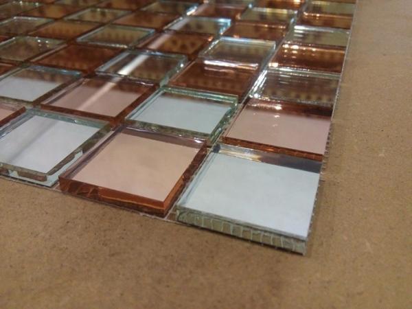 Fiber Mesh Mirror Glass Mosaic Wall Tiles , Rose Gold Silver Glass Backsplash Tile