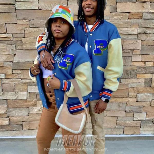 Unisexe personnalisé Manches en cuir de chenille Broderie de lettres Patch Baseball Hommes Veste Letterman Vêtement universitaire Veste de rue