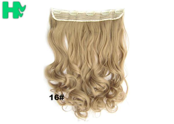 22 Inch Gold Clip In Synthetic Curly Hair Extensions With Body Wave