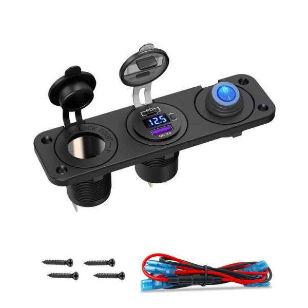 Cargador de encendedor de coche USB PD QC3.0 54W resistente al agua, pantalla táctil, 145g