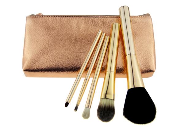 124g Travel Makeup Brush Set With Golden Aluminum Handle Ferrule