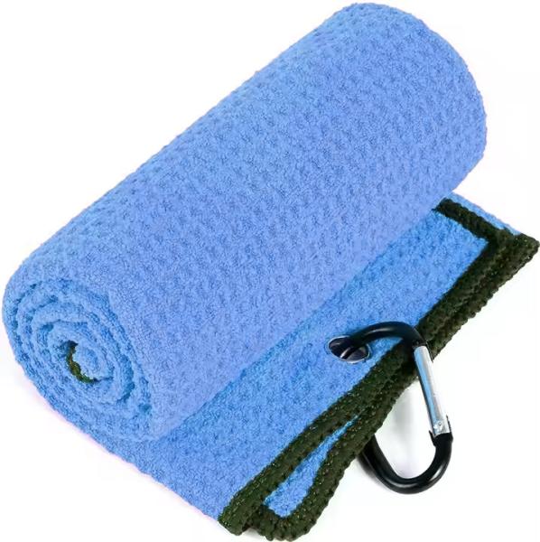 Poids léger, séchage rapide, modèle de gaufre en microfibre, serviette de golf triplée avec crochet et clip, facile à transporter