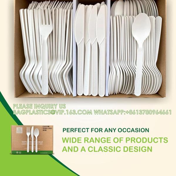 Compostable Cutlery Set Eco-Friendly Heavy Duty Utensils (50 Forks, 50 Spoons, 50 Knives) Biodegradable Utensils