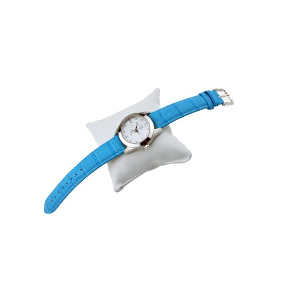 Blue Ladies Quartz Stainless Steel Watch Genuine Leather 10ATM 8 Pcs Stones Mark