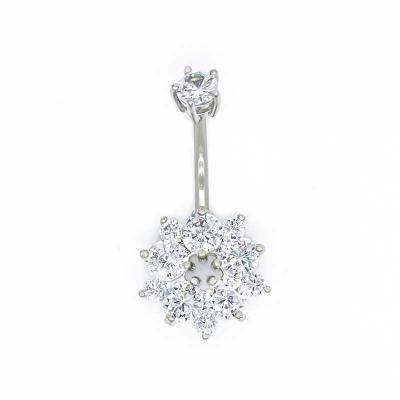 Clear Zircons Round Surgical Steel Belly Button Rings 12mm Flower Belly Bar