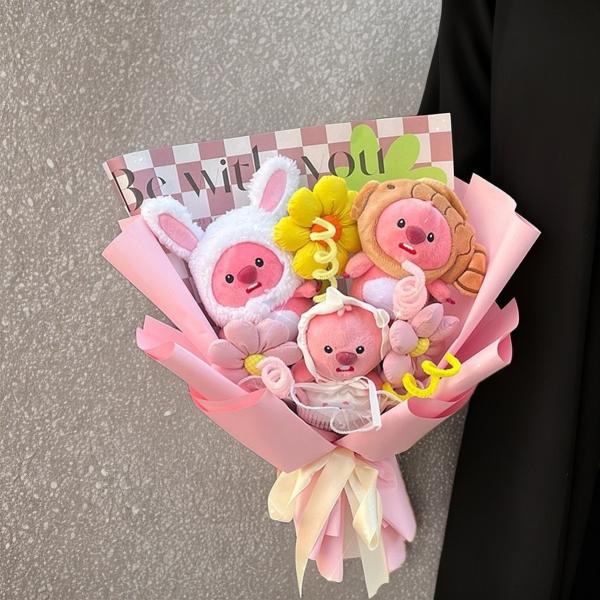 Loopy Little Beaver muñeco de peluche ramo Loopy adorable dibujo animado de peluche juguete creativo cumpleaños y graduación temporada regalo para aquellos con un corazón femenino