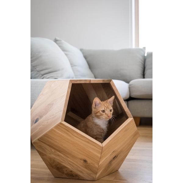 Household Storage Container Cat Bed Cave in Modern Design with Solid Wood and Side Table