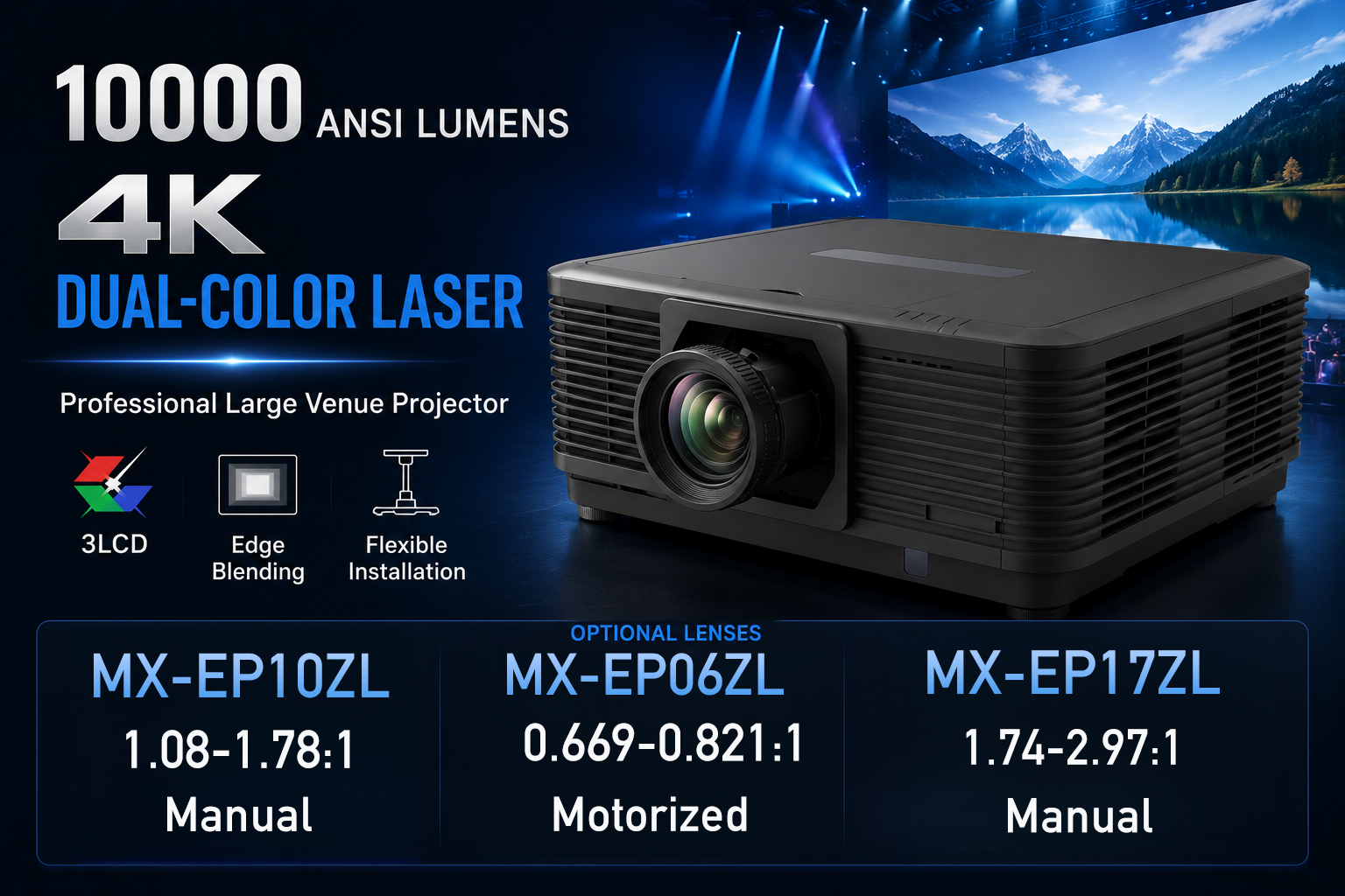 10000 ANSI Lumens 4K 3LCD Dual-Color Laser Projector