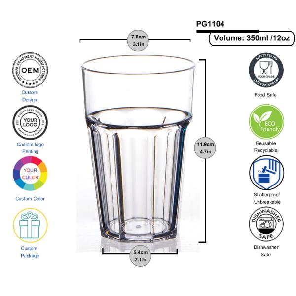 OEM Transparent San Plastic Whisky Glasses Customized Logo Color