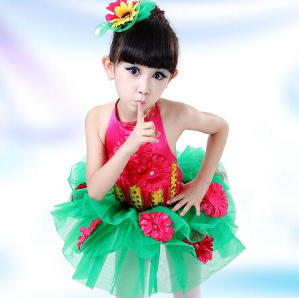 girls Sunflower performance sequins veil dance costumes JQ-553